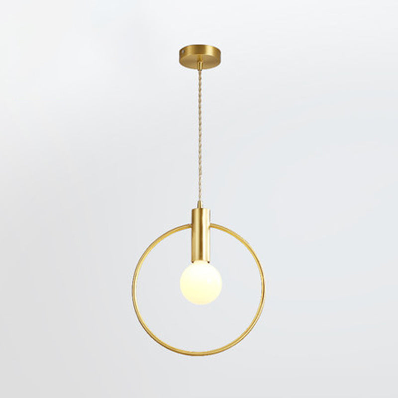 Minimalist Gold Pendant Lamp With Ring Pendulum And Bulb For Bedroom