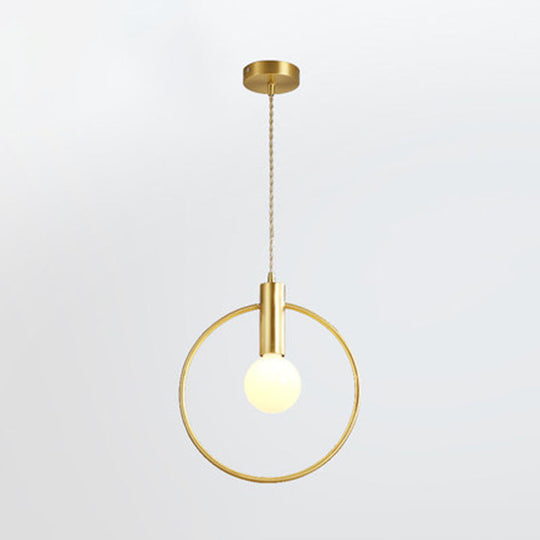 Minimalist Gold Pendant Lamp With Ring Pendulum And Bulb For Bedroom