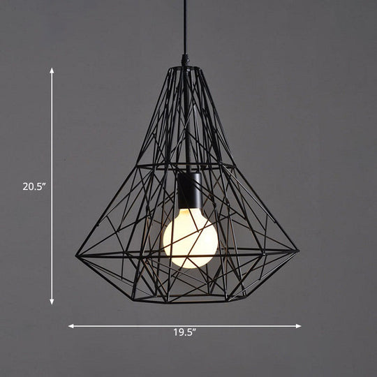 Wire Cage Pendant Light - Black Metal Ceiling Lamp For Restaurants
