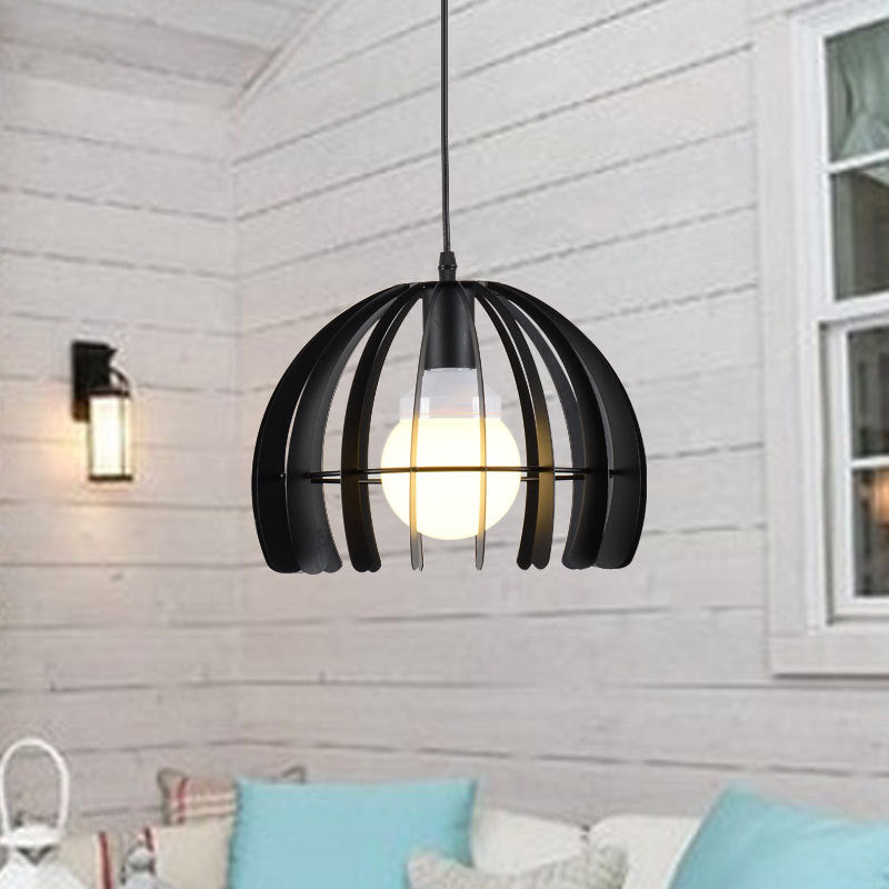 Black Metal Hemisphere Pendant Lamp - 1-Light Hanging Light Fixture For Living Room