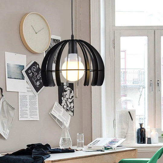 Black Metal Hemisphere Pendant Lamp - 1-Light Hanging Light Fixture For Living Room