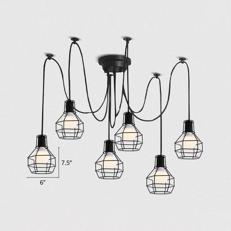 Industrial Black Iron Wire Ball Cage Pendant Lamp For Dining Room 6 /