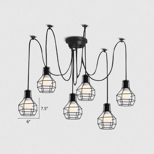 Industrial Black Iron Wire Ball Cage Pendant Lamp For Dining Room 6 /