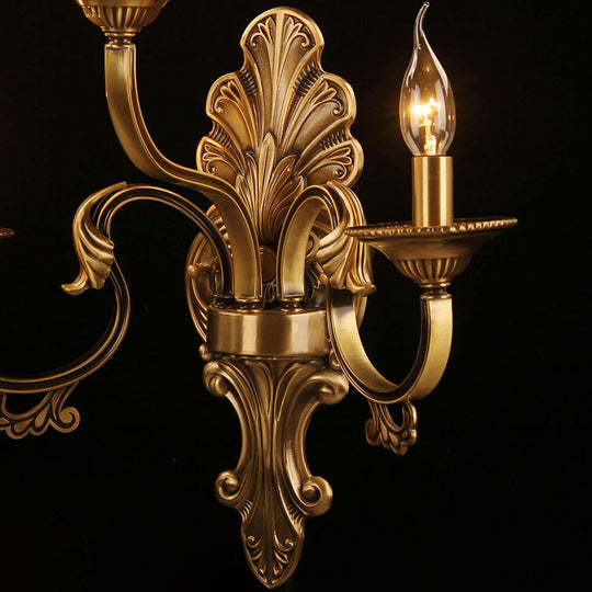 Traditional Brass Finish Scalloped Wall Sconce With Frosted Glass And Crystal Deco - 3 Heads
