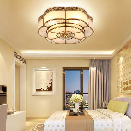 Vintage Opal Glass Floral Ceiling Light Brass Flush Mount Fixture For Bedroom