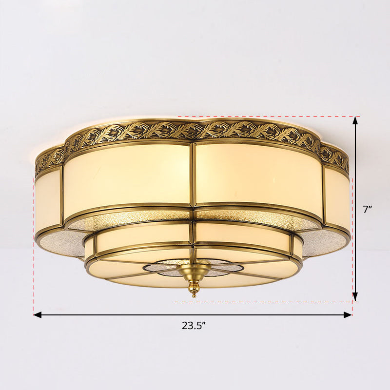 Vintage Opal Glass Floral Ceiling Light – Brass Flush Mount Fixture For Bedroom 6 /
