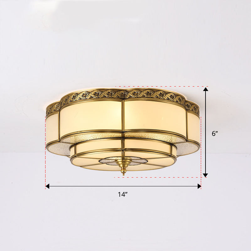 Vintage Opal Glass Floral Ceiling Light – Brass Flush Mount Fixture For Bedroom 3 /