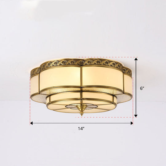 Vintage Opal Glass Floral Ceiling Light – Brass Flush Mount Fixture For Bedroom 3 /