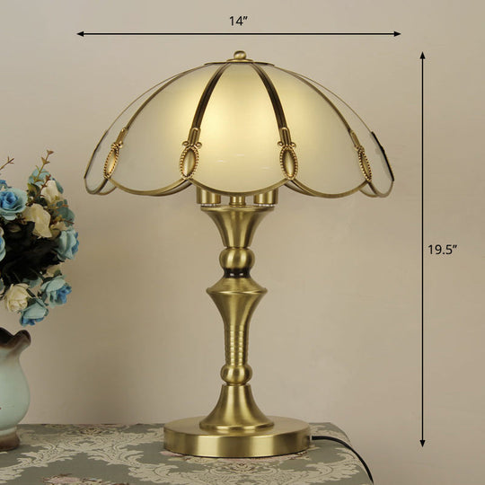 Minimalist Opal Frosted Glass Bedroom Table Lamp - Brass Flower Nightstand Light
