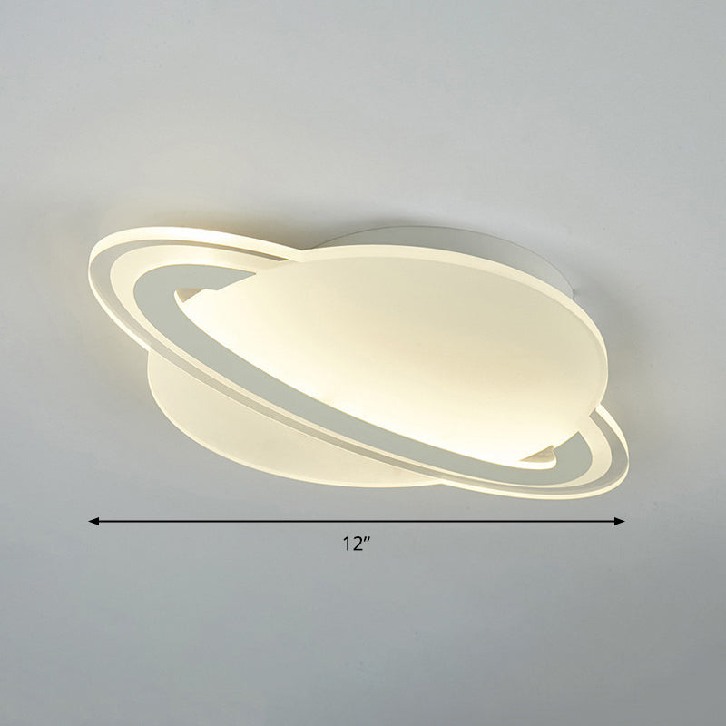 Kid’s White Led Ceiling Mount Light With Unique Planet Shape For Bedrooms / 12’ Remote Control
