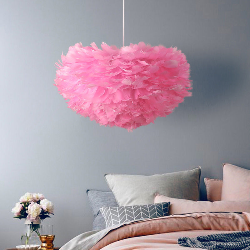 Nordic Style Feather Dome Pendant Light For Bedroom Suspension Fixture