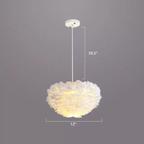 Nordic Style Feather Dome Pendant Light For Bedroom Suspension Fixture White / 12