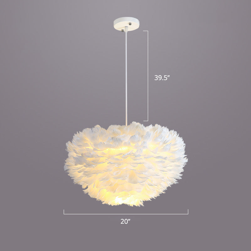 Nordic Style Feather Dome Pendant Light For Bedroom Suspension Fixture White / 20