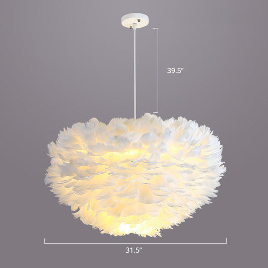 Nordic Style Feather Dome Pendant Light For Bedroom Suspension Fixture White / 31.5