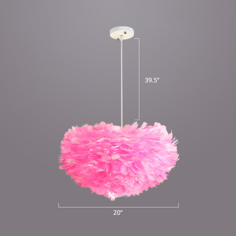 Nordic Style Feather Dome Pendant Light For Bedroom Suspension Fixture Pink / 20