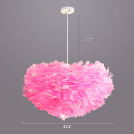 Nordic Style Feather Dome Pendant Light For Bedroom Suspension Fixture Pink / 31.5