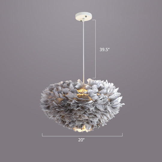 Nordic Style Feather Dome Pendant Light For Bedroom Suspension Fixture Grey / 20