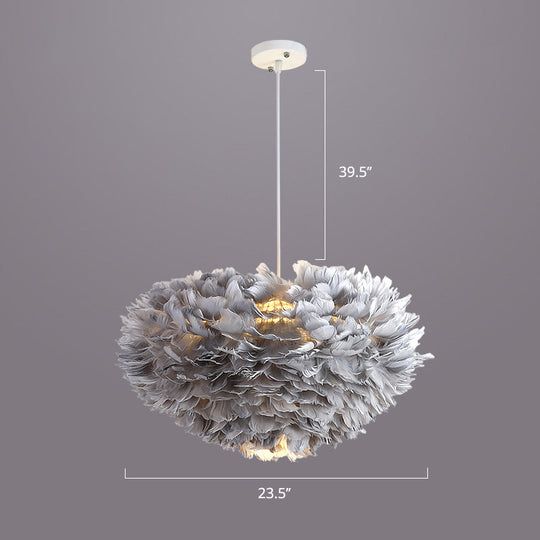 Nordic Style Feather Dome Pendant Light For Bedroom Suspension Fixture Grey / 23.5