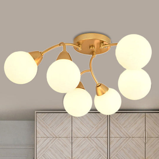 Modernist Amber/Smoky/Cream Glass Semi Flush Lamp With Grape Shape Led Lights - Gold Mount Fixture