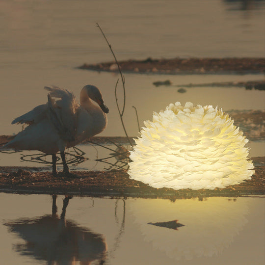 White Floral Pendant Chandelier With Feather Accent - Simple Dining Room Lighting