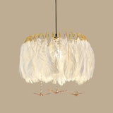 Feather Hanging Lamp: White Chandelier Light For Living Room / 23.5 With Crystal