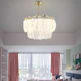 Feather White Round Chandelier Light Fixture - Elegant Postmodern Hanging Lamp For Bedrooms