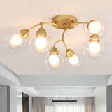 Modern Gold Led Semi Flush Ceiling Light With Clear Glass Sphere Shades - 6/12-Light Bedroom 6 / B