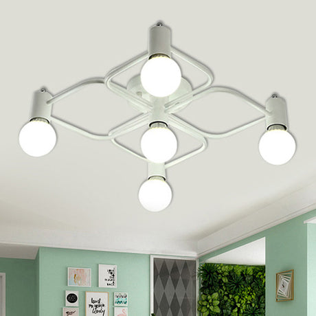 Contemporary Diamond/Rectangular Semi Flush Mount Light - 5/7/9 Lights White/Black Led Milk Glass