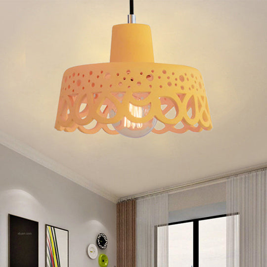 Nordic Style Concrete Pendant Lighting: Etched 1-Light Grey/White/Yellow Hanging Light With