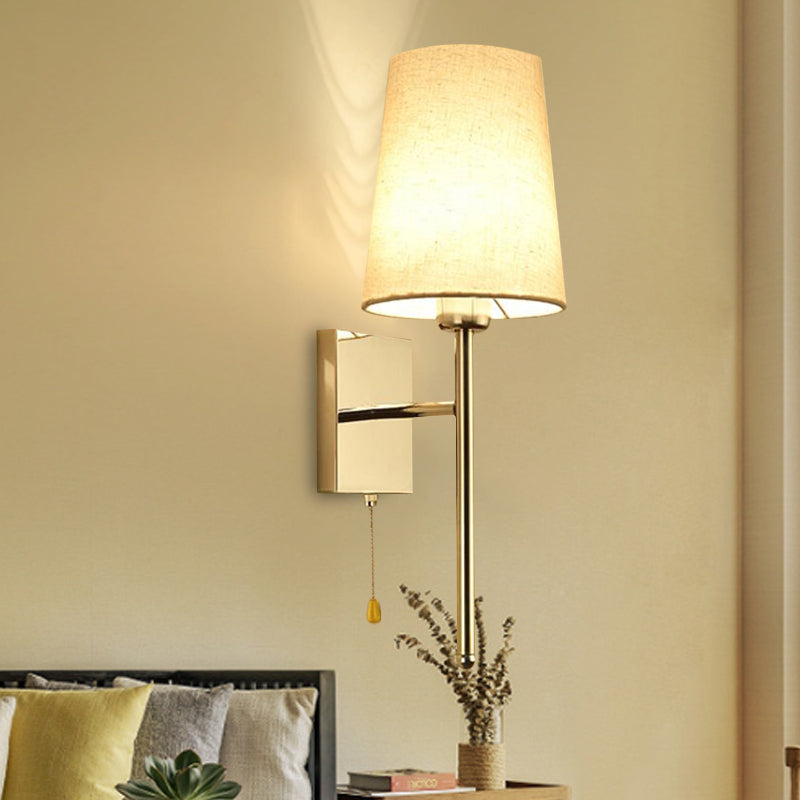 Modern Tapered Wall Sconce With Fabric Shade Chrome Finish - Led Bedside Lighting / With Switch