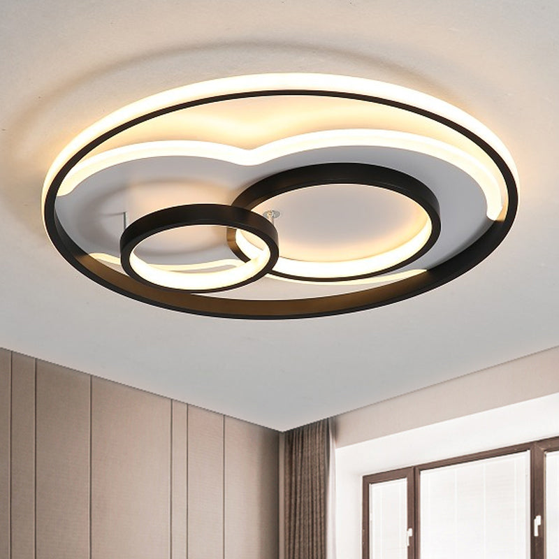 Modern Led Metal Flush Mount Ceiling Lamp In Black/White 16/19.5/23.5 Wide White/Warm Lighting