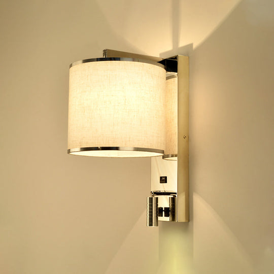 Modern Fabric Led Wall Sconce Light In Chrome For Living Room / D