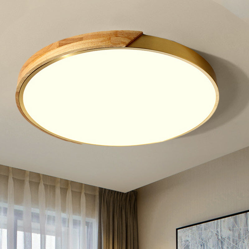 Sleek Drum Ceiling Light With Led Wood Flush Mount White/Warm 12/16 Width