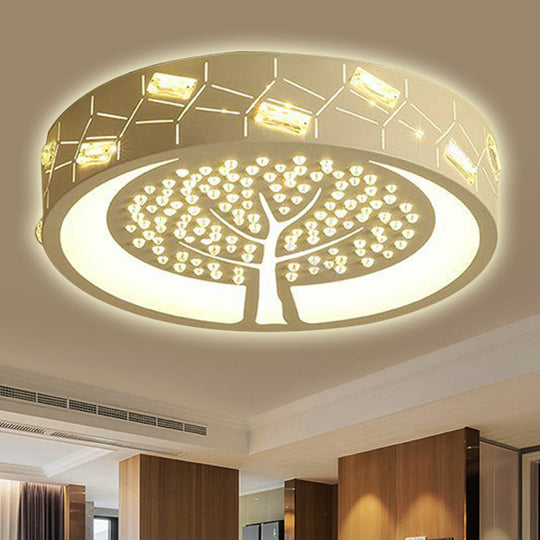 Contemporary Metal Led Flush Mount Light With Tree Pattern Crystal Bead White/Warm Lighting
