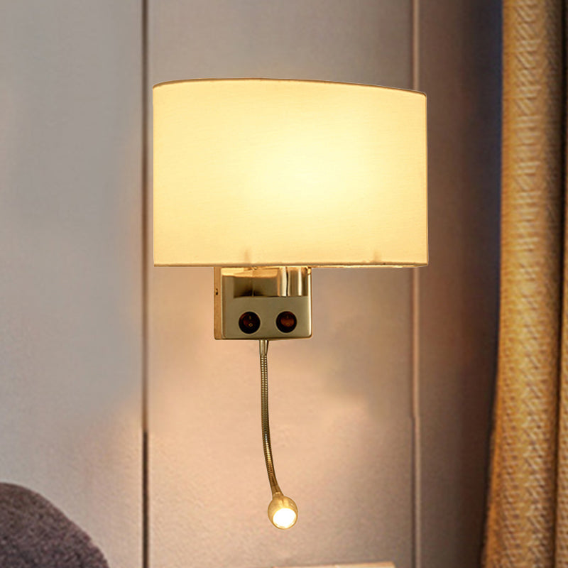 Contemporary Led Wall Sconce With Fabric Shade - Chrome/Champagne Oval Mount Light Champagne