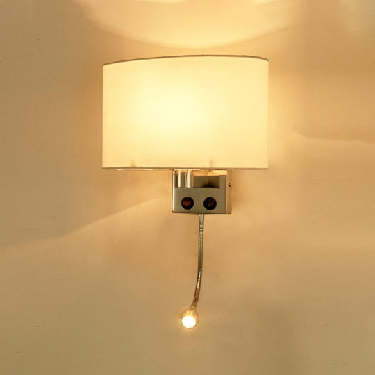 Contemporary Led Wall Sconce With Fabric Shade - Chrome/Champagne Oval Mount Light