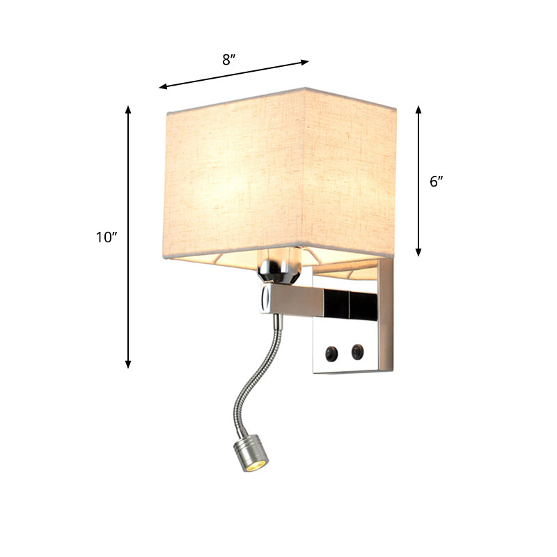 Modern Rectangular Fabric Led Wall Sconce In Chrome For Bedside Lighting