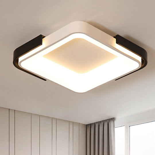 Simple Metal Led Flush Mount Light In White/Warm - Rectangular/Square Ceiling Fixture 18/35.5 Wide