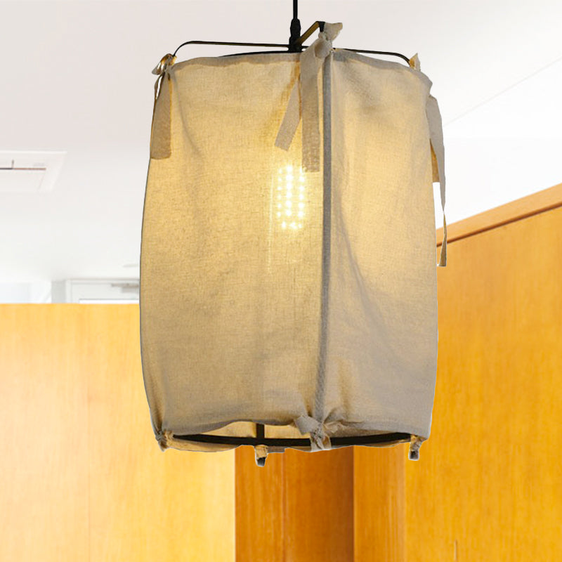 Modern Fabric Lantern Pendant Light For Restaurant - 1 White 3 Width Options