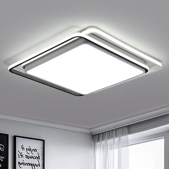 Square Ceiling Mount Led Lamp: Minimalist Metal Flush Light For Living Room In White/Warm - 15/19
