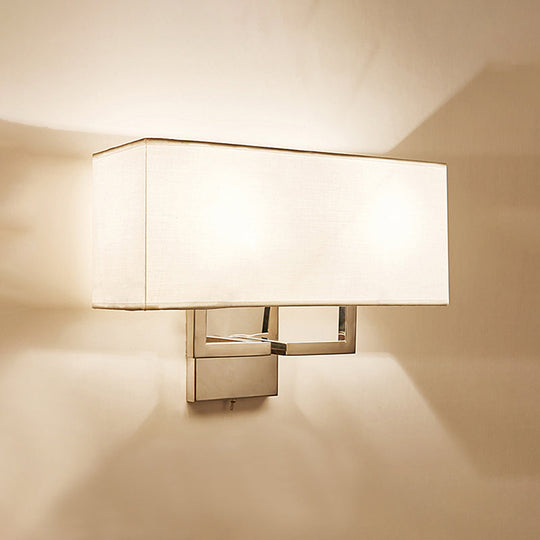 Modern Led Wall Sconce With Fabric Shade - Chrome Rectangular Mount Light