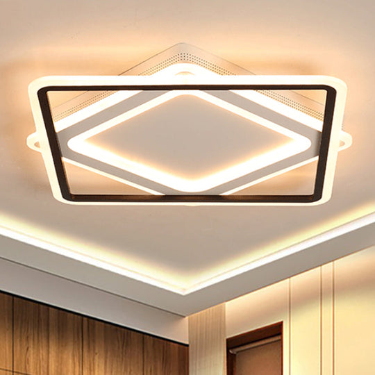 Modern Led Square Metal Flush Mount Ceiling Light In White/Warm 16.5’/19.5’/23.5’ Wide