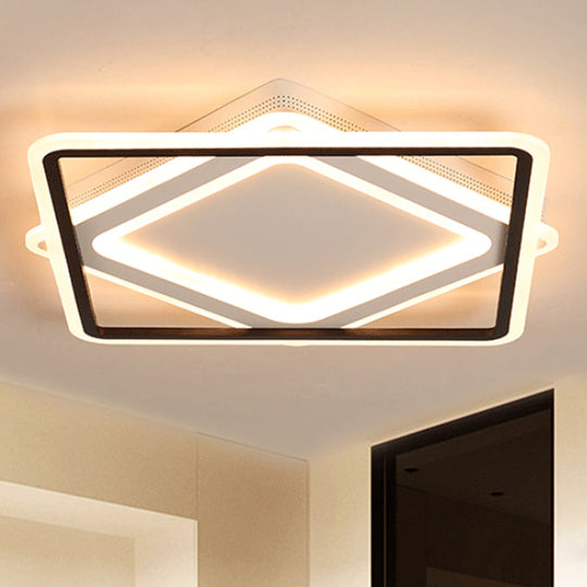 Modern Led Square Metal Flush Mount Ceiling Light In White/Warm 16.5’/19.5’/23.5’ Wide