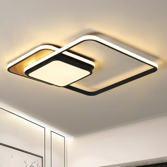 Modern Led Geometric Ceiling Light In Black/White Flush Mount 18’/21.5’ Wide White/Warm