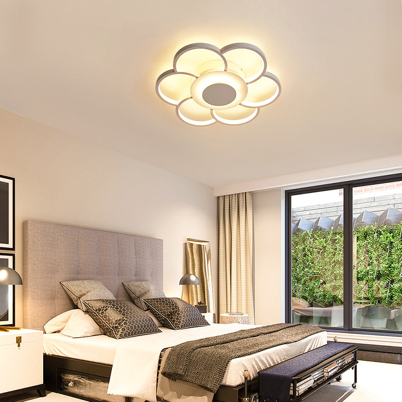 Minimalist White Led Sunflower Flushmount Ceiling Lamp For Bedroom