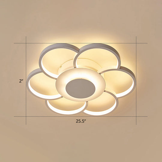 Minimalist White Led Sunflower Flushmount Ceiling Lamp For Bedroom / 25.5 Remote Control Stepless