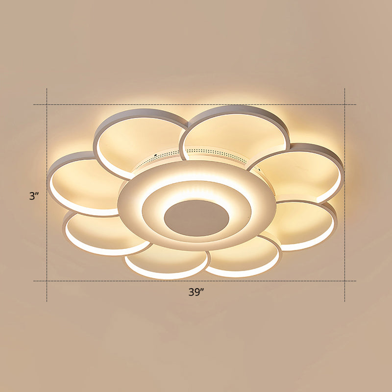 Minimalist White Led Sunflower Flushmount Ceiling Lamp For Bedroom / 39.5 Remote Control Stepless