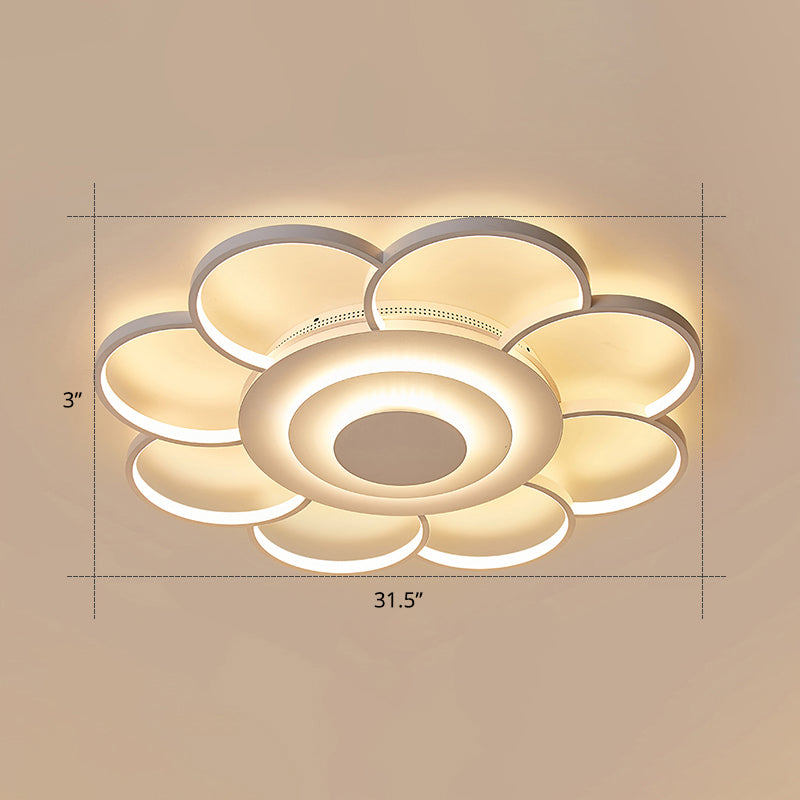 Minimalist White Led Sunflower Flushmount Ceiling Lamp For Bedroom / 31.5