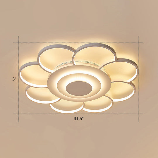 Minimalist White Led Sunflower Flushmount Ceiling Lamp For Bedroom / 31.5
