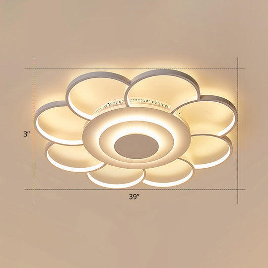 Minimalist White Led Sunflower Flushmount Ceiling Lamp For Bedroom / 39.5